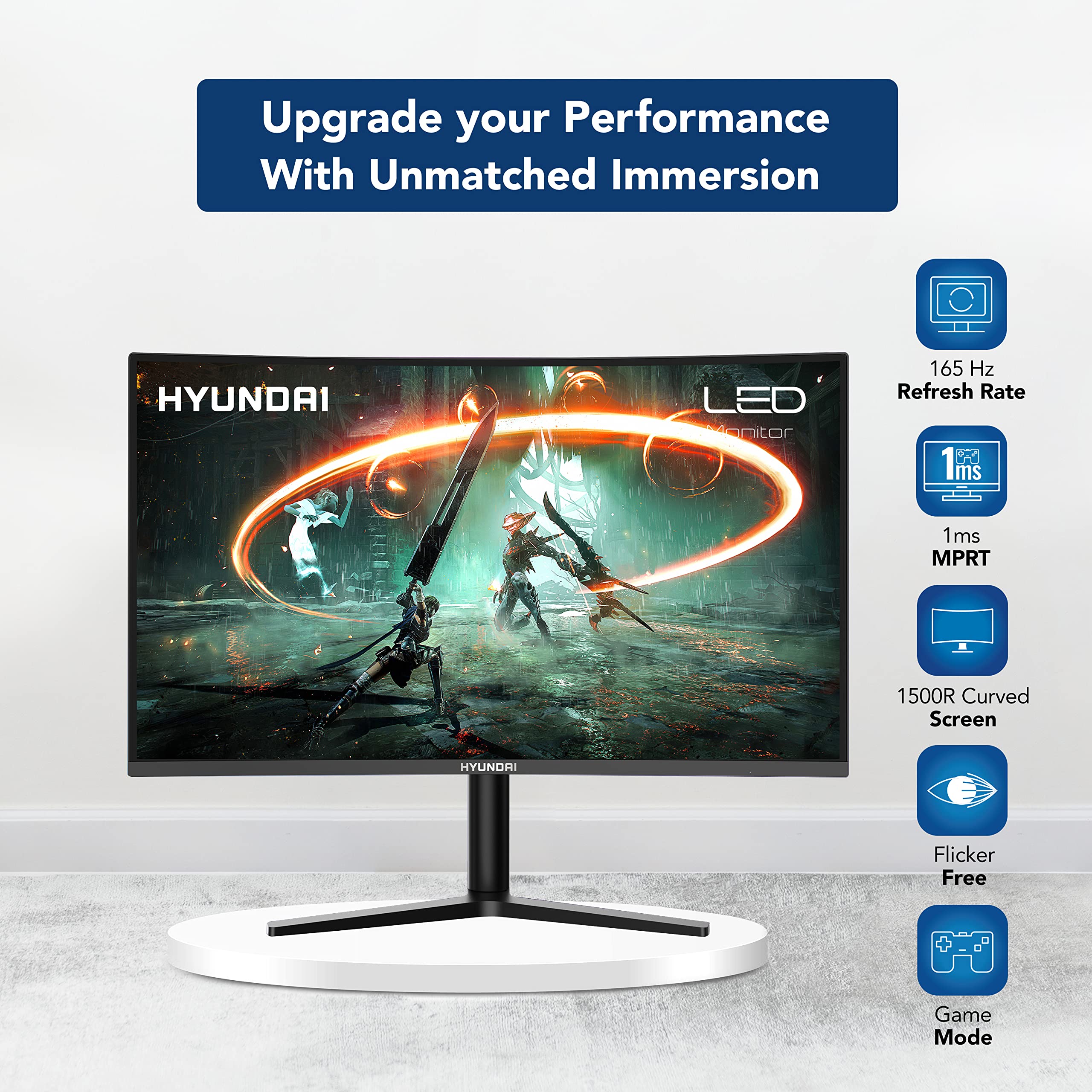 Hyundai 32 Inch Curved Gaming Monitor - Full HD 1080P LED 165Hz Refresh Rate, 3 Sides Narrow Bezel 178° Wide Viewing, HDMI & Displayport, 75 x 75 mm Vesa Mountable, Black (32CGM Series)