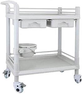 medical cart kitchen trolley cart island rolling serving carts salon spa beauty hairdressing rolling trolley cart with 2 drawer and adjustable dirt bucket | abs hospital cart for laboratory, beauty sa