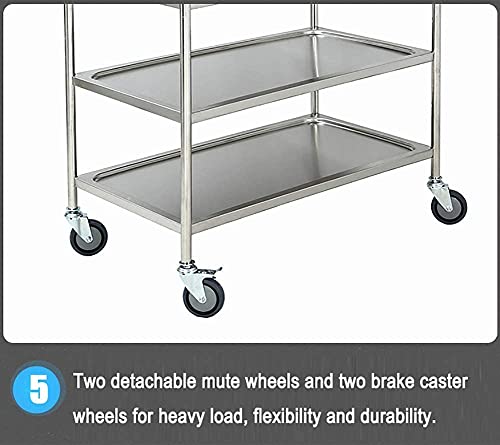 3 Tier Medical Equipment Cart with Brake Universal Wheel, Hotel Dining Cart, Beauty Salon SPA Rolling Trolley, 90cm Hieght