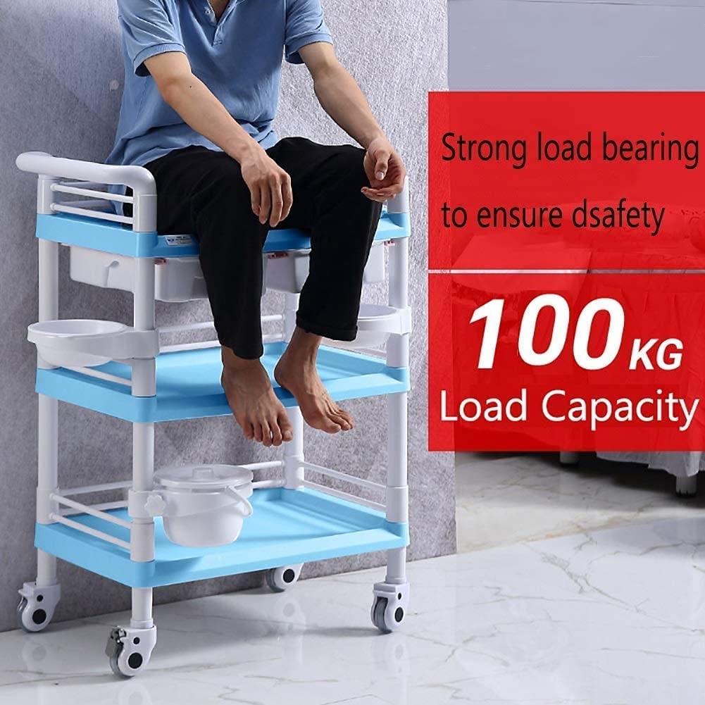 Cart Trolley, Lab Clinic Serving Cart Trolley Trolley On Wheels Portable Medical Utility Cart with Drawers & Dirt Bucket, 3 Tier Beauty Salon Equipment Rolling Trolley On Wheel, 220-330lbs Load Capaci