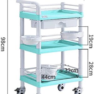 Cart Trolley, Lab Clinic Serving Cart Trolley Trolley On Wheels Portable Medical Utility Cart with Drawers & Dirt Bucket, 3 Tier Beauty Salon Equipment Rolling Trolley On Wheel, 220-330lbs Load Capaci