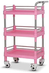 medical cart household utility carts, lab cart mobile trolley serving equipment mobile beauty salon cart with universal wheel, spa hair styling rolling trolley with brake, abs utility cart, pink, s-54