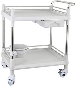 2-layer stainless steel medical cart, beauty cart, musical instrument cart with drawers and rotatable dirt bucket (size : small)