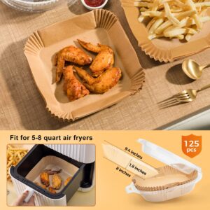 Air Fryer Disposable Paper Liner: 125Pcs 8In Square Non-Stick Unbleached Parchment Paper Liners for Microwave Oven Steamer Airfryer Basket
