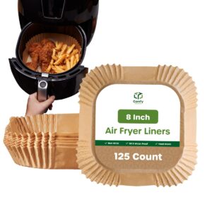 [125 count] 8 inch disposable square air fryer liners, non-stick parchment paper liners, waterproof, oil resistance - kraft