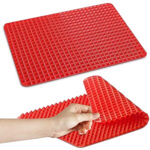 silicone baking mat red pyramid - nonstick bakeware microwave bacon cooker pastry mats red bbq grill mat baking supplies - 16 x 11'' healthy food grade silicone mats for kitchen counter grilling mat