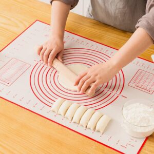 Large Silicone Pastry Mat Extra Thick Non Stick Baking Mat with Measurement Fondant Mat, Counter Mat, Dough Rolling Mat, Oven Liner, Pie Crust Mat (L-16''(W)24''(L), Red)