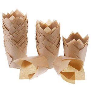 200pcs tulip cupcake liners baking paper cups holders greaseproof muffin cases wrappers for wedding birthday party baby shower, standard size (natural)