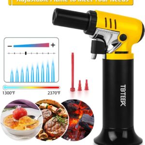 TBTEEK Butane Torch with Fuel Gauge, One-hand Operation Kitchen Torch Lighter with Adjustable Flame for BBQ, Baking, Brulee Creme, Crafts and Soldering(Butane Gas Not Included)