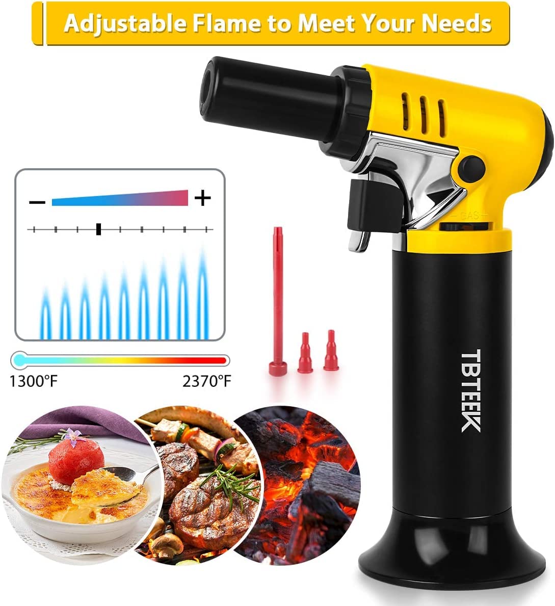 TBTEEK Butane Torch with Fuel Gauge, One-hand Operation Kitchen Torch Lighter with Adjustable Flame for BBQ, Baking, Brulee Creme, Crafts and Soldering(Butane Gas Not Included)