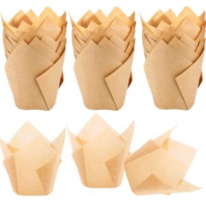 staruby 150pcs tulip cupcake liners natural baking cups muffin paper liner grease-proof wrappers for wedding, birthday party, standard size, natural color