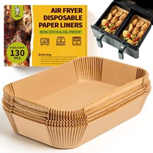 katbite 130pcs air fryer liners disposable, 8.6x5.5'' rectangle liners for air fryer basket, thick air fryer parchment paper liners for ninja dual air fryer foodi dz201, dz401, fg551
