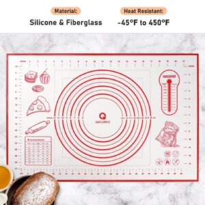 Silicone Pastry Mat for Baking, Baking Mat for Rolling Dough Non Slip Extra Large, Fondant Mat with Measurement, Kitchen Counter Mat for Pie Crust, Pizza and Cookies, Oven Liner Mat,16" x 24", Red