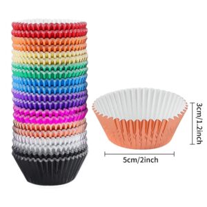 BAKHUK 500pcs Foil Cupcake Liner, Metallic Cupcake Liners - Standard Size 2 Inches Muffin Liners - 10 Colors Cupcake Wrappers for Weddings, Birthdays, Baby Showers, Party