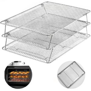 hiware stainless steel stackable cooling rack for baking, 3 tier 12”x 16.5”,oven & dishwasher salf and fit half sheet,wire cooling racks for cookie, pizza, cake
