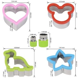 Hhyn Sandwich Cutters Set for Kids, Mickey Mouse, Dinosaur, Star, Heart Shapes and Mini Vegetable Fruit Cookie Cutters Food Mold for Holiday and Party