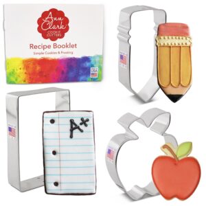back to school & teacher appreciation cookie cutters 3-pc. set made in the usa by ann clark, apple, pencil, notebook