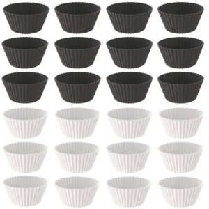 reusable silicone baking cups, silicone baking molds, matte black and matte white 24 pack.