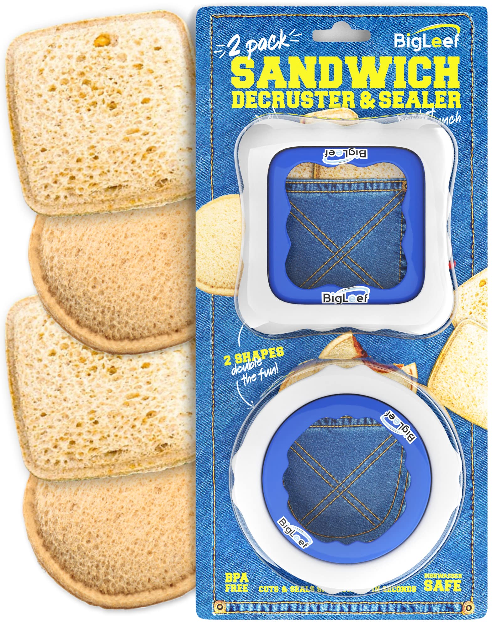 Uncrustable Sandwich Cutter and Sealer - PBJ Sandwich Cutter for Kids Lunch - Make & Freeze DIY Pocket Minis - Homemade Uncrustables Sandwich Maker - Crustless Bread Sandwich Sealer Decruster (2 Pack)