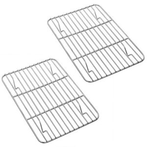 p&p chef baking rack pack of 2, stainless cooling rack for cooking baking roasting grilling drying, rectangle 8.6'' x 6.2'' x0.6'', fits small toaster oven, oven & dishwasher safe