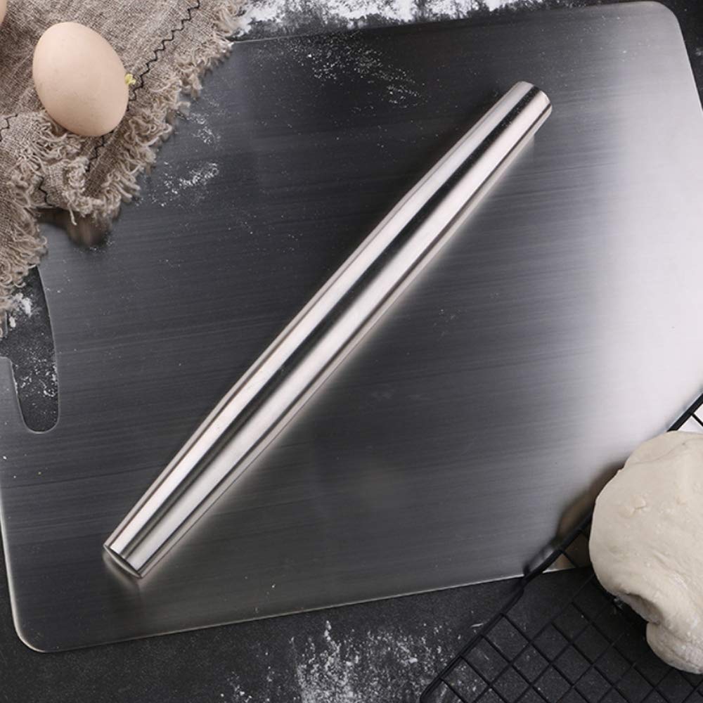 Smooth Stainless Steel Rolling Pin for Baking Fondant, Pizza, Pie, Pastry, Pasta, Dough, Cookies (12.8in)