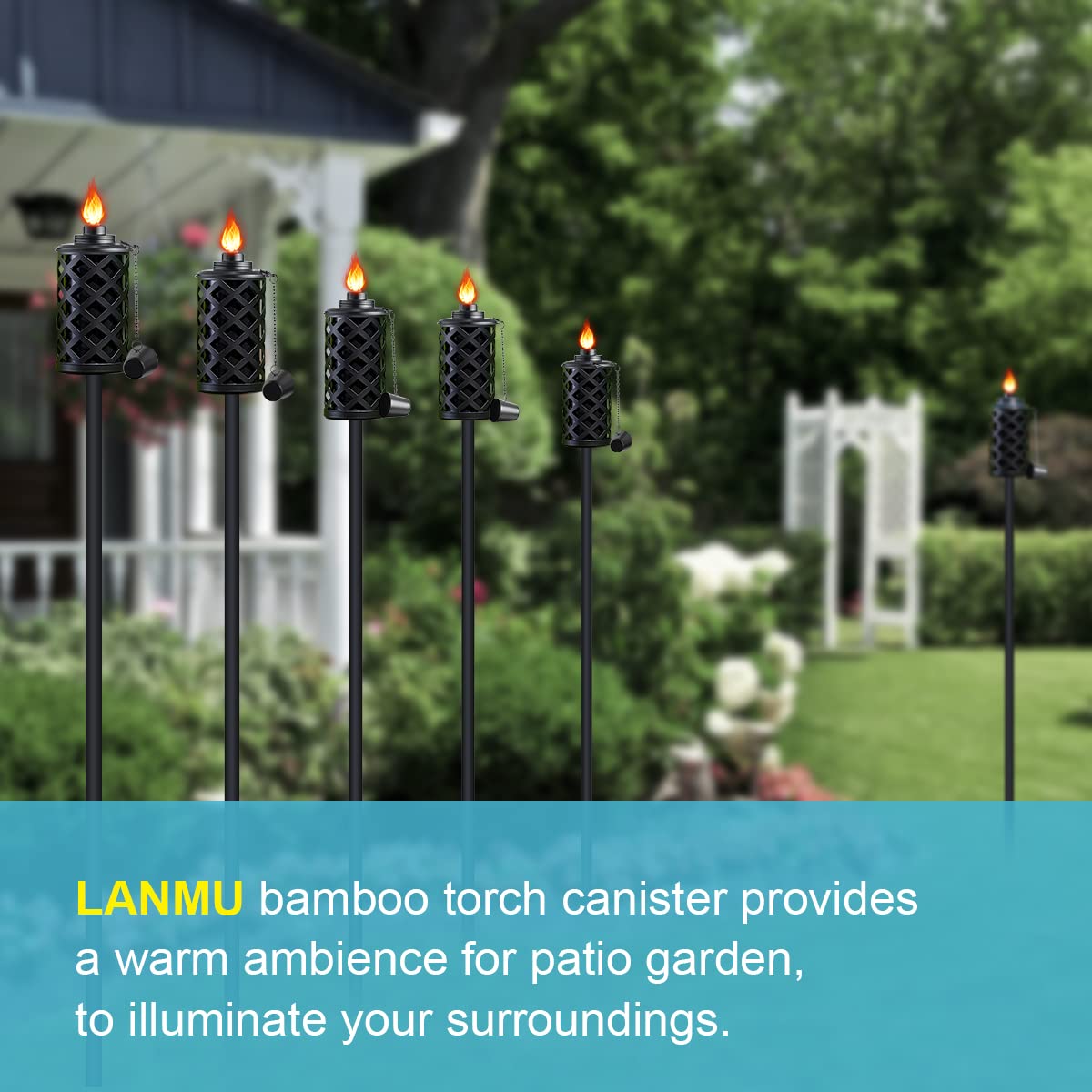 LANMU Torch Canisters 16 oz, Bamboo Torch Refill Canister, Replacement Torch Fuel Canisters with Wicks and Covers, Outdoor Patio Torch for Luau Party, DIY Garden Torch Decor (4 Pack)