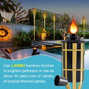 LANMU Torch Canisters 16 oz, Bamboo Torch Refill Canister, Replacement Torch Fuel Canisters with Wicks and Covers, Outdoor Patio Torch for Luau Party, DIY Garden Torch Decor (4 Pack)