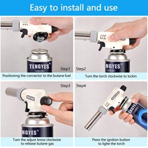 Kitchen Butane Blow Torch Lighter - Culinary Torch Chef Cooking Torches Professional Adjustable Flame with Reverse Use for Creme, Brulee, BBQ, Baking, Jewelry by TENGYES, Butane Not Included