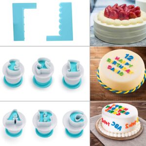 FANGSUN 36 Pieces Alphabet & Numbers Fondant Cake Mold, Cookie Stamp Impress, Embosser Cutter, Upper Case Numbers Shape DIY Cookie Biscuit with 2 Cake Scraper