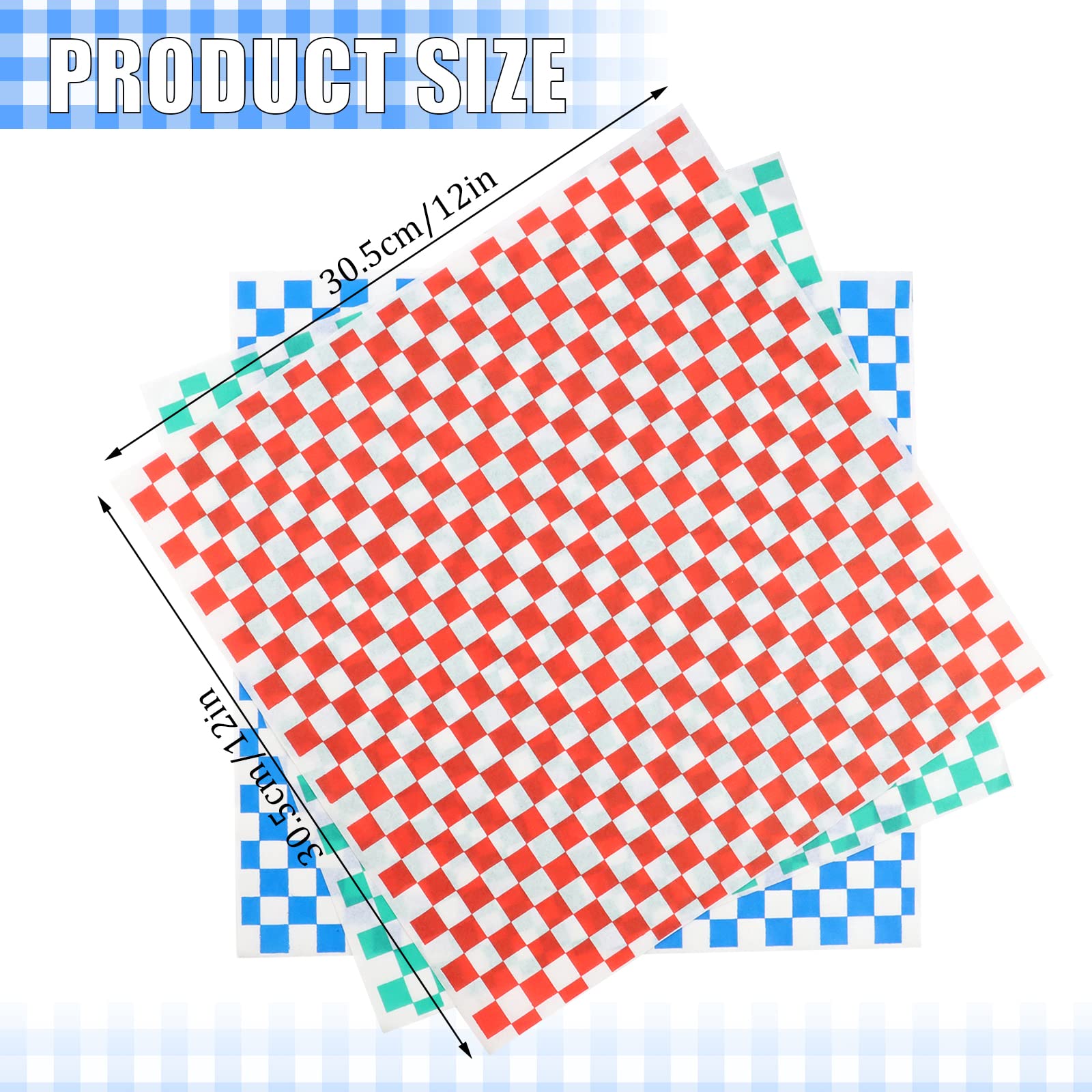 Hslife 180 Sheets Checkered Dry Waxed Deli Paper Sheets, Paper Liners for Plasic Food Basket, Wrapping Bread and Sandwiches(11.6''x11.6'',6 Colors)