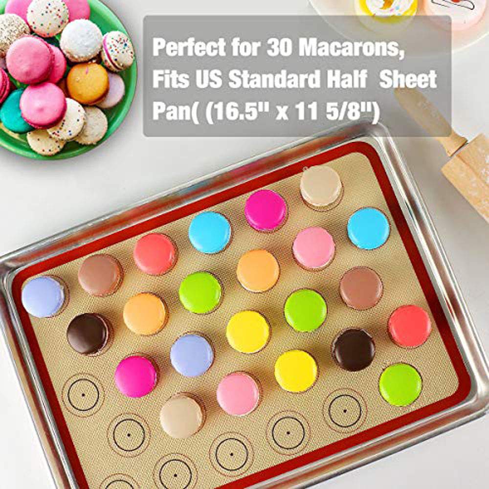 Macaron Silicone Baking Mat - Set of 2 Non Stick Silicon Macaroon Baking Sheet Cookie Liner(BPA Free/Reusable/Half Sheet),Perfect Cooking Kit for Macarons,Pastry,Cake and Bread Making (Red)