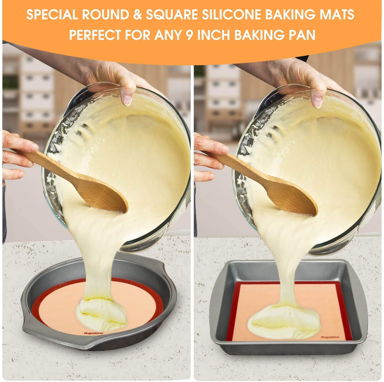 Silicone Baking Mats Set of 6, Food Grade Non-stick Reusable Baking Mat, Silicon Baking Slip Mats Oven Liner Sheet, Round & Square Cake Pan Mat, Pastry Board Rolling Dough Mats for Macaron Cookie