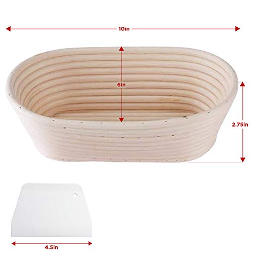 2 Pack 10 Inch Oval Bread Proofing Basket for Sourdough Bread - Bread Basket Baking Bowl With Bread Lame & 5 Blades,Dough Scraper and Linen Liner Cloth Banneton Proofing Basket for Home Bakers