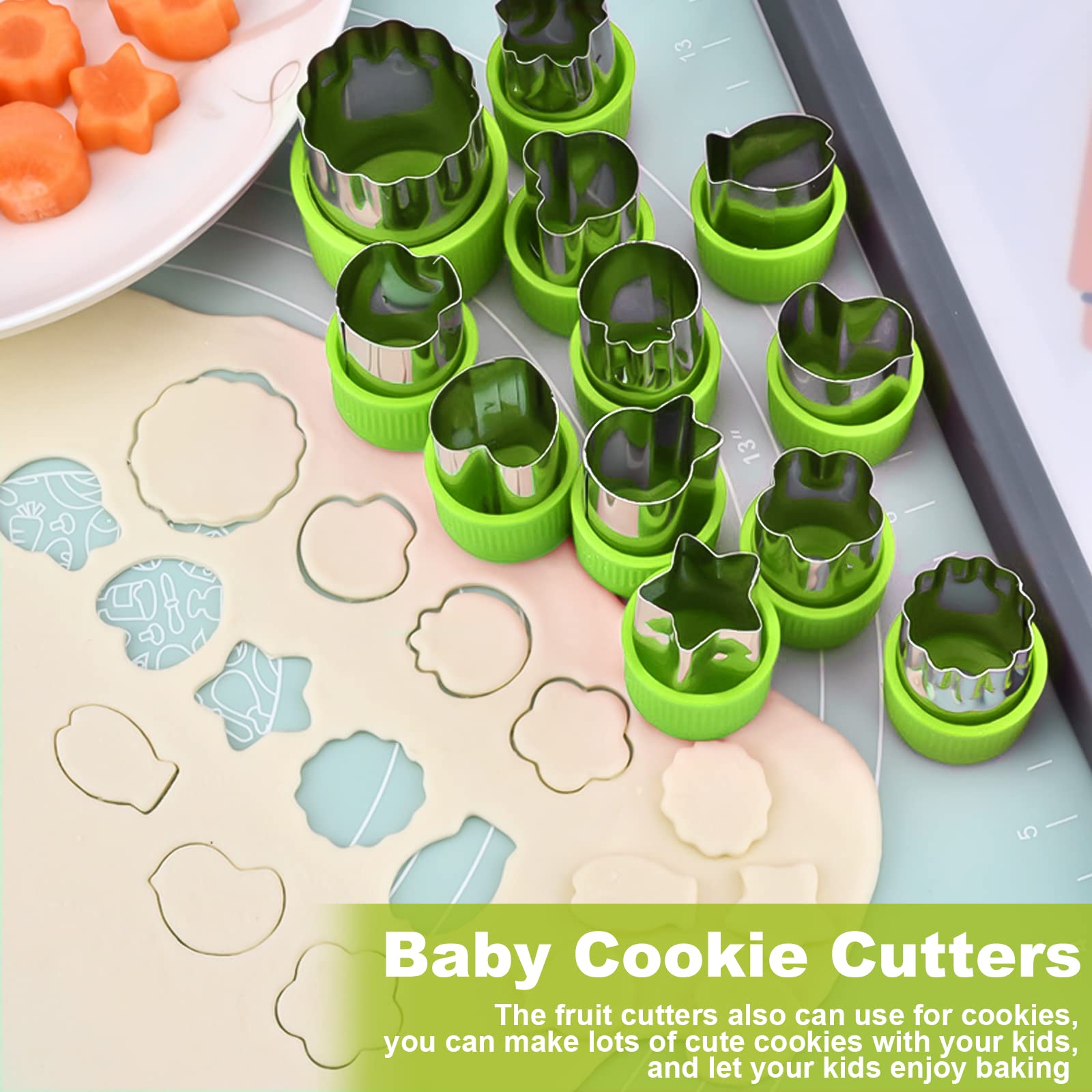 TAOUNOA Sandwich Cutter Set 34pcs, 6pcs Sandwich Cutter and Sealer and 18pcs Fruit Cutters Shapes for kids with 10pcs Cute Animal Forks