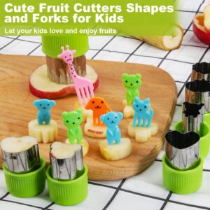 TAOUNOA Sandwich Cutter Set 34pcs, 6pcs Sandwich Cutter and Sealer and 18pcs Fruit Cutters Shapes for kids with 10pcs Cute Animal Forks