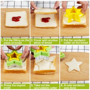 TAOUNOA Sandwich Cutter Set 34pcs, 6pcs Sandwich Cutter and Sealer and 18pcs Fruit Cutters Shapes for kids with 10pcs Cute Animal Forks