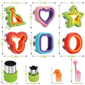 TAOUNOA Sandwich Cutter Set 34pcs, 6pcs Sandwich Cutter and Sealer and 18pcs Fruit Cutters Shapes for kids with 10pcs Cute Animal Forks