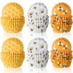 300 count honey bee cupcake wrappers bee party cupcake cups yellow cupcake liners for bee party decorations baby shower gender reveal party wedding birthday supplies (cute style)