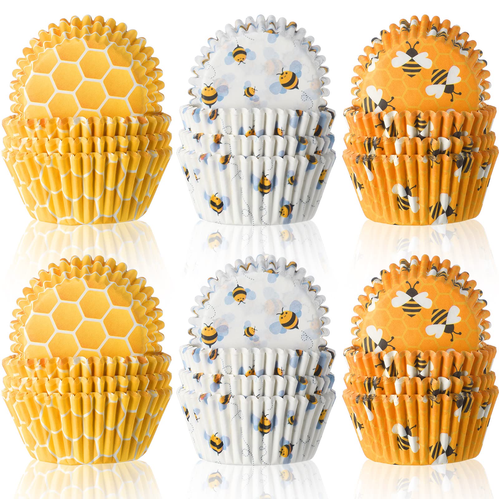 300 Count Honey Bee Cupcake Wrappers Bee Party Cupcake Cups Yellow Cupcake Liners for Bee Party Decorations Baby Shower Gender Reveal Party Wedding Birthday Supplies (Cute Style)