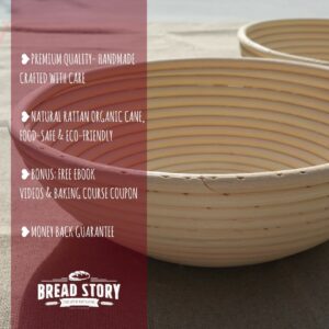 (10 inch) Round Banneton Proofing Basket Set - Brotform Handmade Unbleached Natural Cane For homemade Crusty Fresh, Easy to Bake Bread With Professional Marks Rising dough Bread Kit with washableCloth