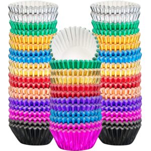 400 pieces mini foil metallic cupcake liners muffin paper cases baking cups colored cupcake liner for holiday wedding birthday party baby showers (10 colors)