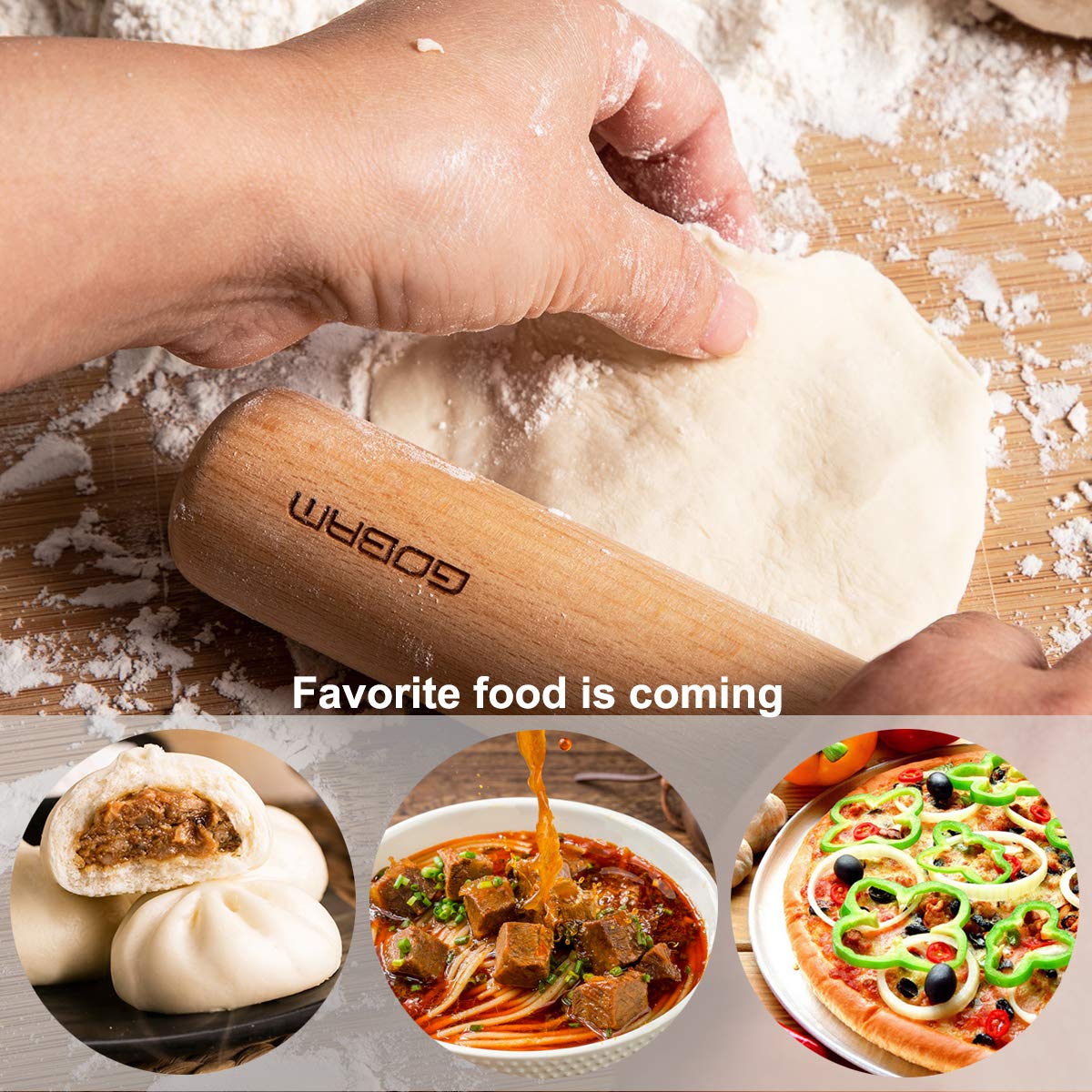 GOBAM Wood Rolling Pin, Small - Dough Roller for Pasta, Cookies, Pie, Pizza, Chapati, Fondant, Rolling Pins for Baking, Bread Making Tools and Supplies - 11 x 1.38 Inches