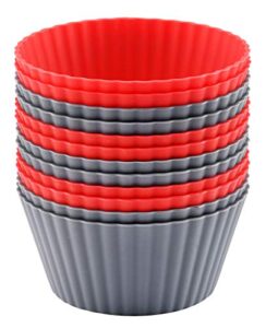mirenlife 12 pack reusable nonstick jumbo silicone baking cups, cupcake and muffin liners, 3.8 inch large size, red and gray colors, round