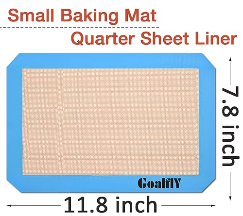 Goalfly Small Silicone Baking Mat Sheet (11.8 x 7.8 IN), 3 Pieces Non-stick Baking Mat Set, Reusable Silicone Mat for Oven, Toaster, Baking Tray, Baking Pan (Red, Blue, Grey)