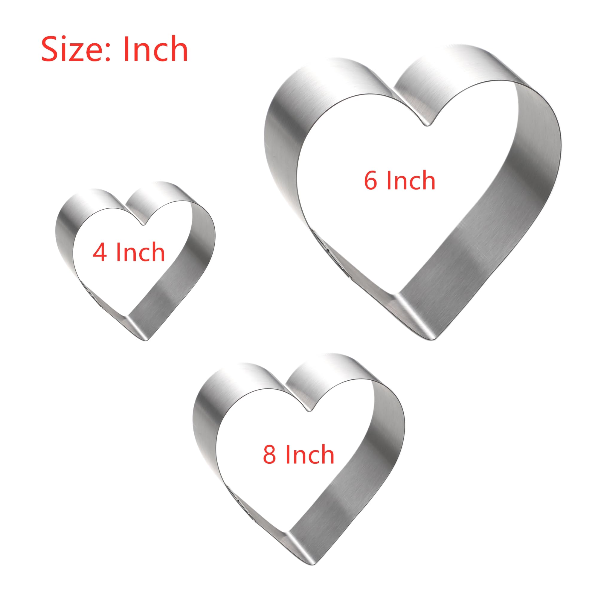 Heart Cake Mold Ring Set-4/6/8 Inch Large Heart Cookie Cutter Pancake Mold Stainless Steel