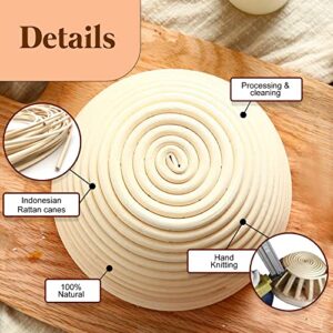 PITCH PULSE Bread Proofing Basket Set, 9 Inch Round + 10 Inch Oval Banneton Bowl, Sourdough Bread Making Tools Kit with Dough Whisk, Dough Scraper, Bread Lame and Blades