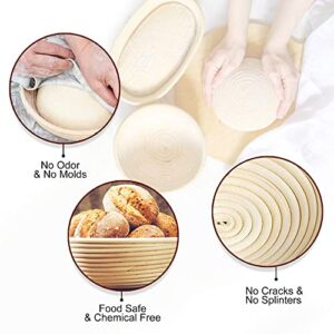 PITCH PULSE Bread Proofing Basket Set, 9 Inch Round + 10 Inch Oval Banneton Bowl, Sourdough Bread Making Tools Kit with Dough Whisk, Dough Scraper, Bread Lame and Blades