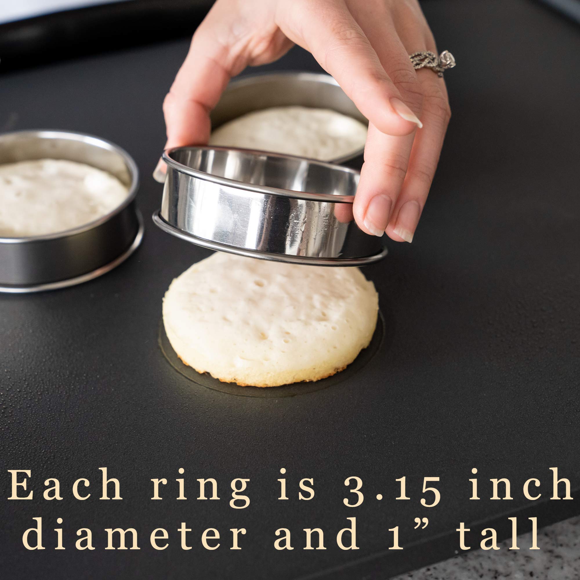 Oleex English Muffin Ring Set! 6 Muffin Rings with Dough Scraper! Multipurpose Stainless Steel Ring Set. Circle Egg Ring, Cooking Rings, Pancake, Crumpet Rings, Brioche Molds, Tart Ring.