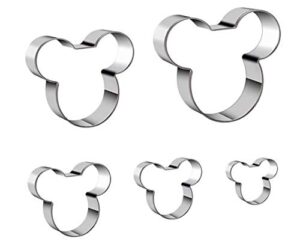 5 pcs mickey mouse cookie cutter set, stainless steel sandwiches cutter shapes biscuit mold cookie cutter for kids, sturdy cutters for cookies, pie sandwiches, biscuits for christmas