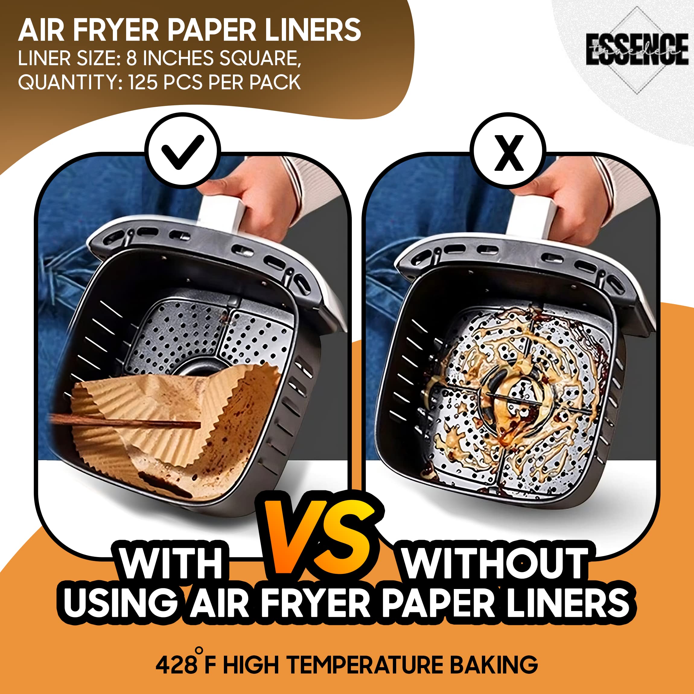 Air Fryer Disposable Paper Liner 125Pcs Square Parchment Paper Liners 8In Non-stick Unbleached Water & Oil Proof Airfryer liners for Microwave Oven baking & cooking